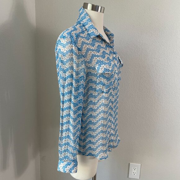The Kooples XS Floral Silk Semi Sheer Button Up Shirt Long Sleeve Blouse - Picture 3 of 11